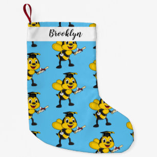 Happy cartoon bee graduation small christmas stocking