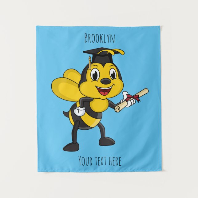 Happy cartoon bee graduation tapestry (Front)