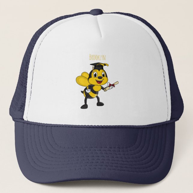 Happy cartoon bee graduation  trucker hat (Front)