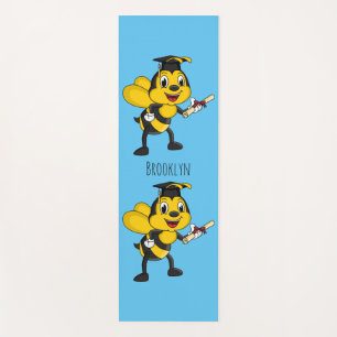 Happy cartoon bee graduation yoga mat