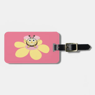 Happy Cartoon Bee Pink Personalised Kids Luggage Tag