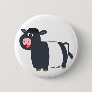Happy Cartoon Belted Galloway Cow Button Badge