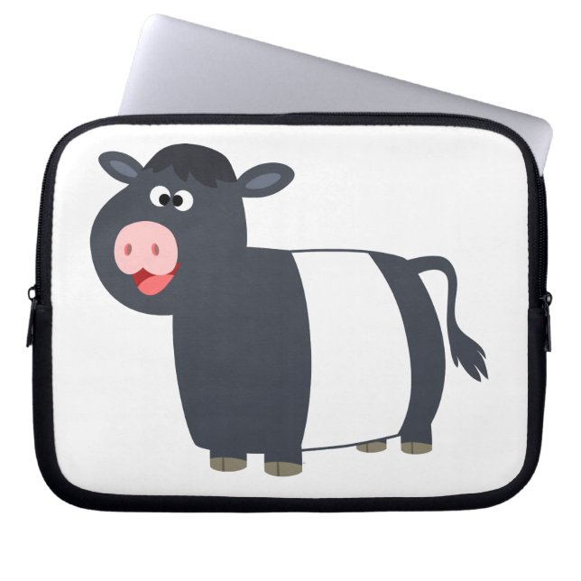 Happy Cartoon Belted Galloway Cow Laptop Sleeve (Front)