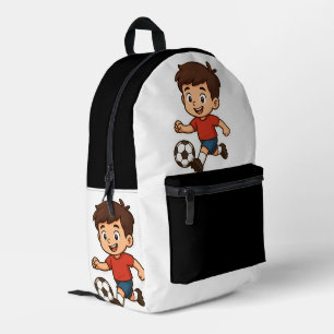 Happy Cartoon Boy Playing Soccer Printed Backpack