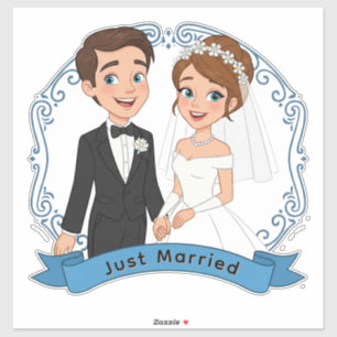 Happy Cartoon Bride and Groom In Formal Wedding