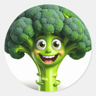 Happy Cartoon Broccoli Character With a Fun Classic Round Sticker