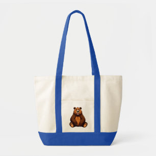 Happy Cartoon Brown Bear Sitting Smiling Tote Bag
