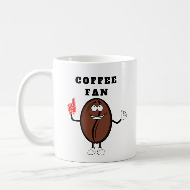 Happy Cartoon Coffee Bean Fan Character  Mug (Left)