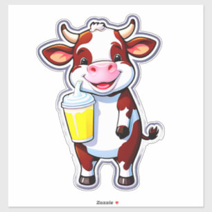 Happy Cartoon Cow With Milkshake Cup For Kids