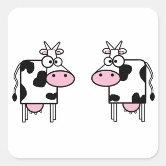 Happy Cartoon Cows Square Sticker