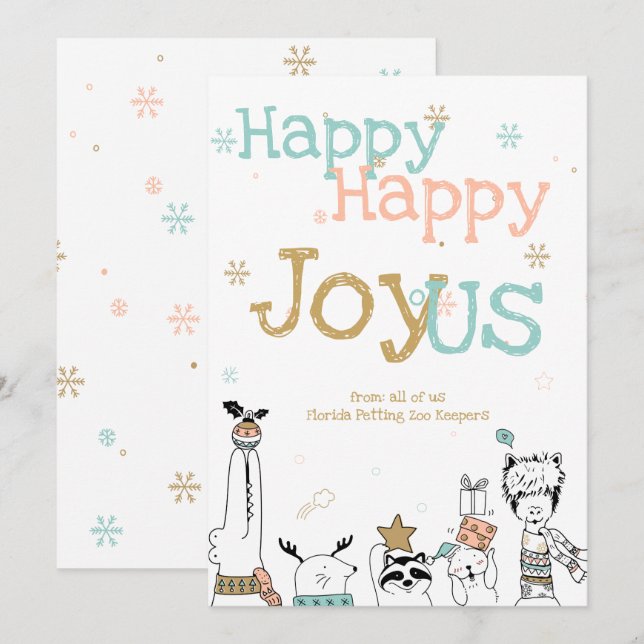 Happy Cartoon Critters Animal Workers Christmas Invitation (Front/Back)