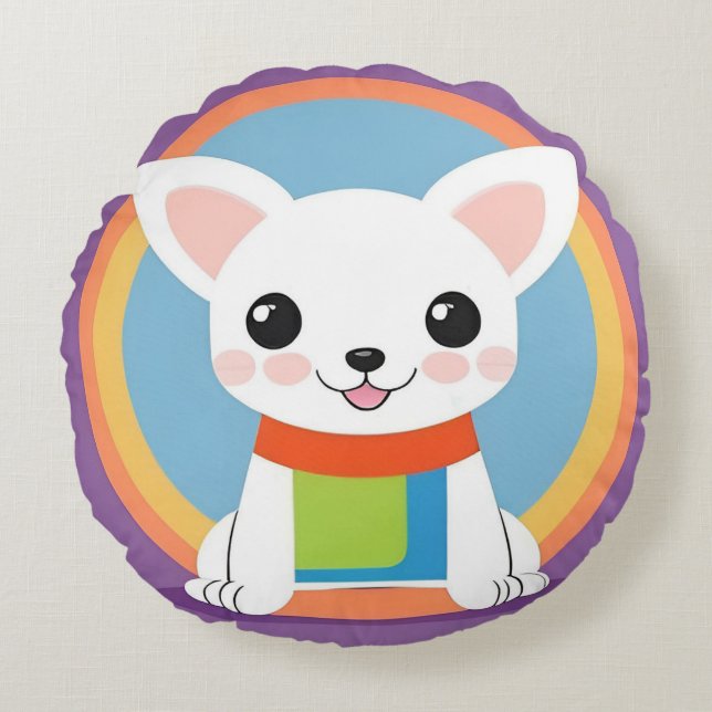 Happy Cartoon Dog Cute Pet Lover Home Décor Gift Round Cushion (Front)
