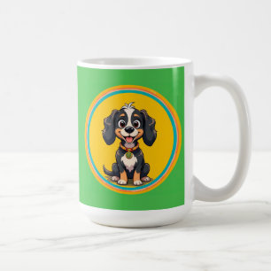 Happy Cartoon Dog in a Colourful Circular Frame Coffee Mug