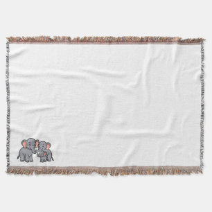 Happy Cartoon Elephant Family Throw Blanket