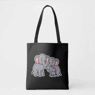 Happy Cartoon Elephant Family Tote Bag