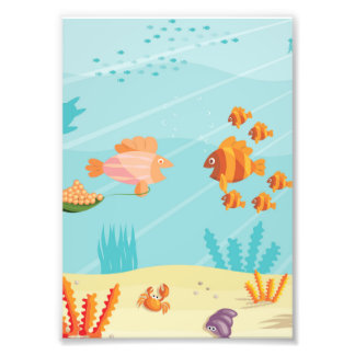 Happy Cartoon Fish Families Photo Print