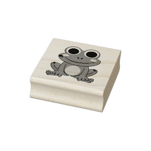 Happy Cartoon Frog Rubber Stamp