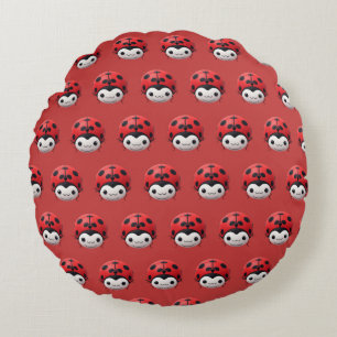 Happy Cartoon Ladybug nursery decor Round Cushion