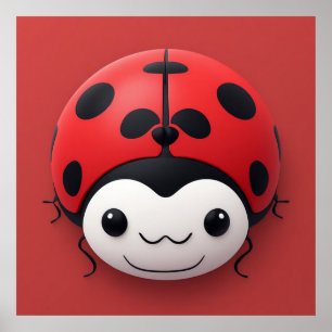 Happy Cartoon Ladybug Party Décor Poster