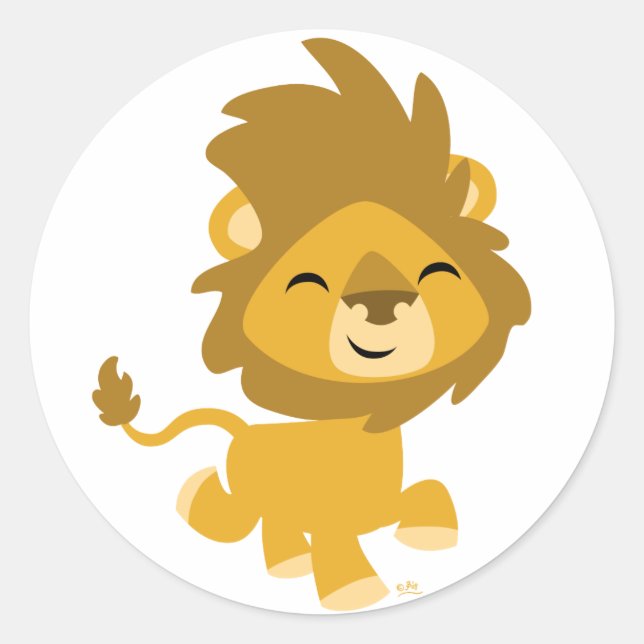 Happy Cartoon Lion round sticker (Front)