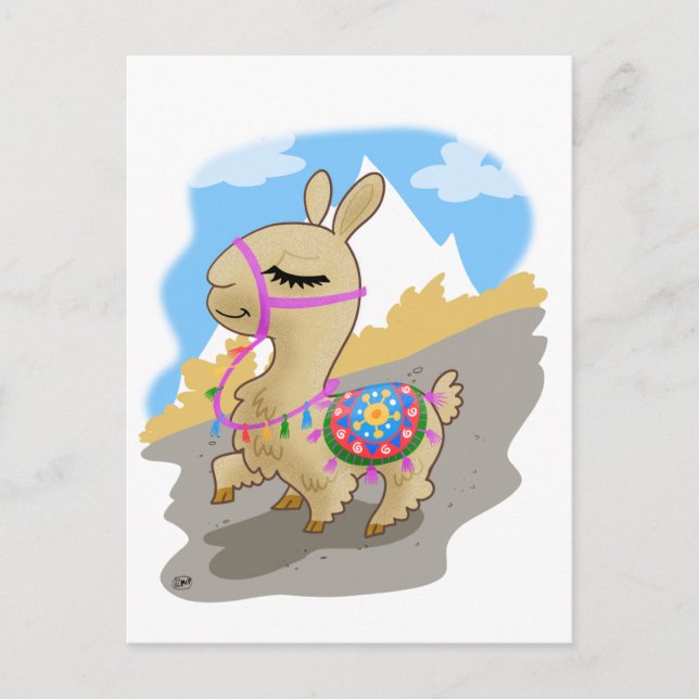 Happy Cartoon Llama Postcard (Front)