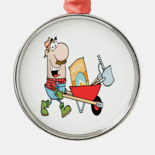 happy cartoon man gardening gardener metal ornament