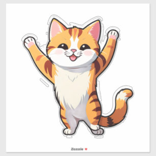 Happy Cartoon Orange Cat Raising Paws