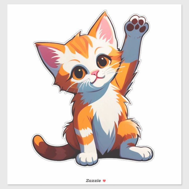 Happy Cartoon Orange Cat Raising Paws (Sheet)