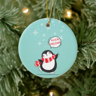 Happy Cartoon Penguin Ceramic Ornament