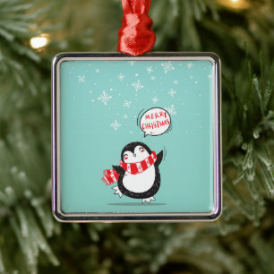 Happy Cartoon Penguin Metal Ornament