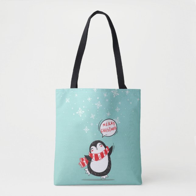 Happy Cartoon Penguin Tote Bag (Front)