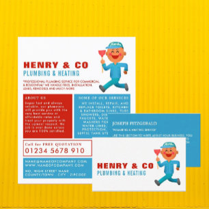 Happy Cartoon Plumber, Plumber, Plumbing Business Card