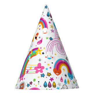 Happy Cartoon Rainbows and Shapes Seamless Pattern Party Hat