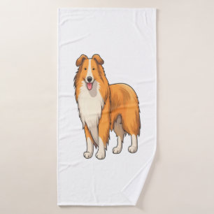 Happy Cartoon Rough Collie  Bath Towel