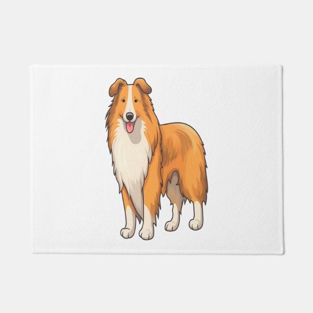 Happy Cartoon Rough Collie  Doormat (Front)