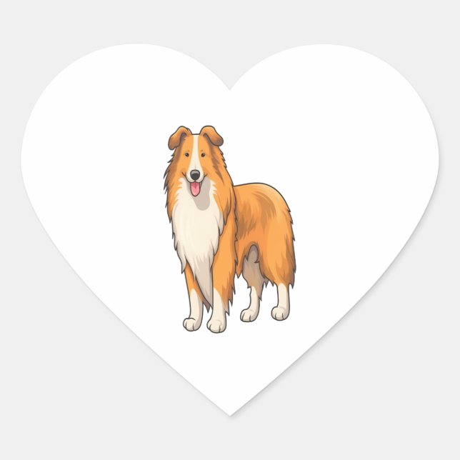 Happy Cartoon Rough Collie  Heart Sticker (Front)