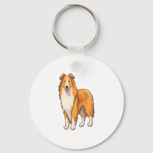 Happy Cartoon Rough Collie Key Ring