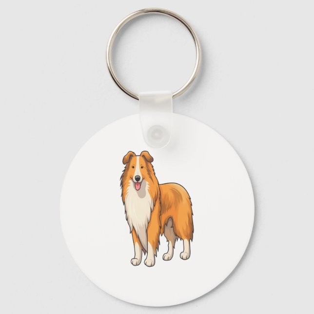 Happy Cartoon Rough Collie  Key Ring (Front)