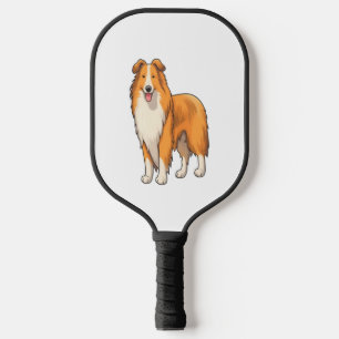 Happy Cartoon Rough Collie  Pickleball Paddle