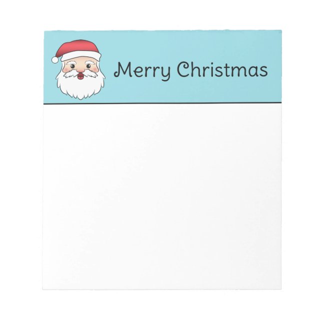 Happy Cartoon Santa Claus Head On Blue And Text Notepad (Front)