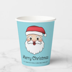 Happy Cartoon Santa Claus Head On Blue And Text Paper Cups