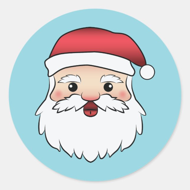 Happy Cartoon Santa Claus Head On Blue Classic Round Sticker (Front)