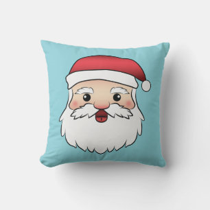 Happy Cartoon Santa Claus Head On Blue Cushion