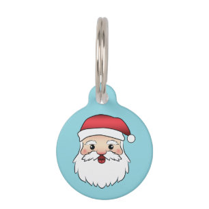 Happy Cartoon Santa Claus Head On Blue Pet Tag