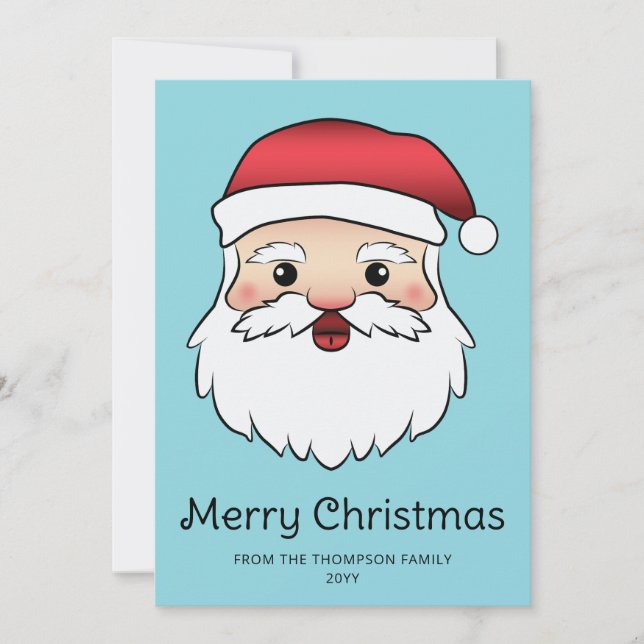 Happy Cartoon Santa Claus Head With Custom Text Holiday Card (Front)