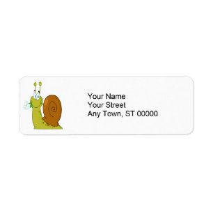 happy cartoon snail with flower return address label