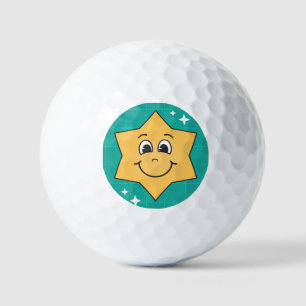 Happy cartoon star face smile , xmas design golf balls