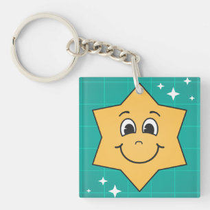 Happy cartoon star face smile , xmas design key ring