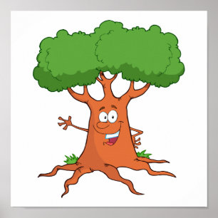 happy cartoon tree poster