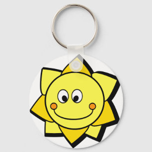 Happy Cartoon Yellow and Orange Sun Key Ring